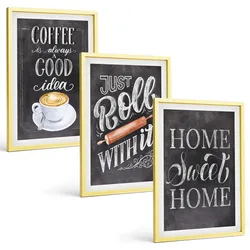 BILDER SET 3er Set - 40x60 cm Goldrahmen - Kaffeeroller, heimelige Wärme