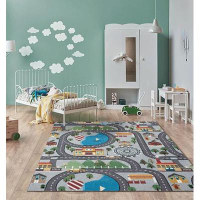 Teppich THE CARPET "Happy Life", grau, B:80cm H:4mm L:150cm, Polyester, Teppiche, Teppich, Life Kinderzimmer Teppich Spielteppich pflegeleicht