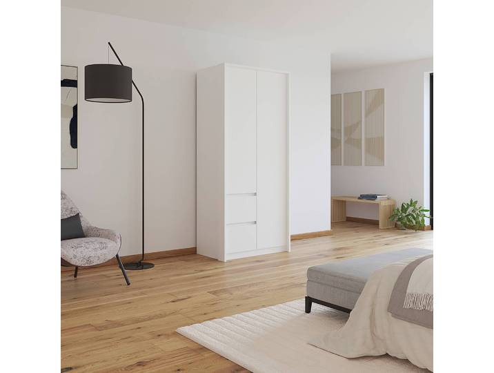 Drehtürenschrank mit Passepartout 96cm ohne Beleuchtung Weiß/Alpinweiß ohne Spiegeltür/-en