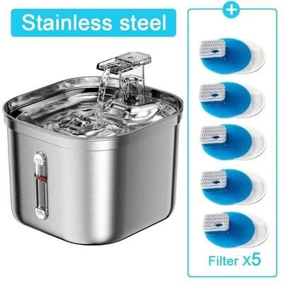 Inspired Finds Stainless Steel Automatic Pet Water Fountain With Sensor & Ultra Quiet Pump filter X5