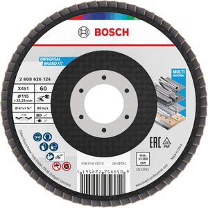 Bosch Fächerschleifscheibe X451, 2608626168, Ø115mm, Körnung 60, gewinkelt, für Metall, Holz, 15 Stück