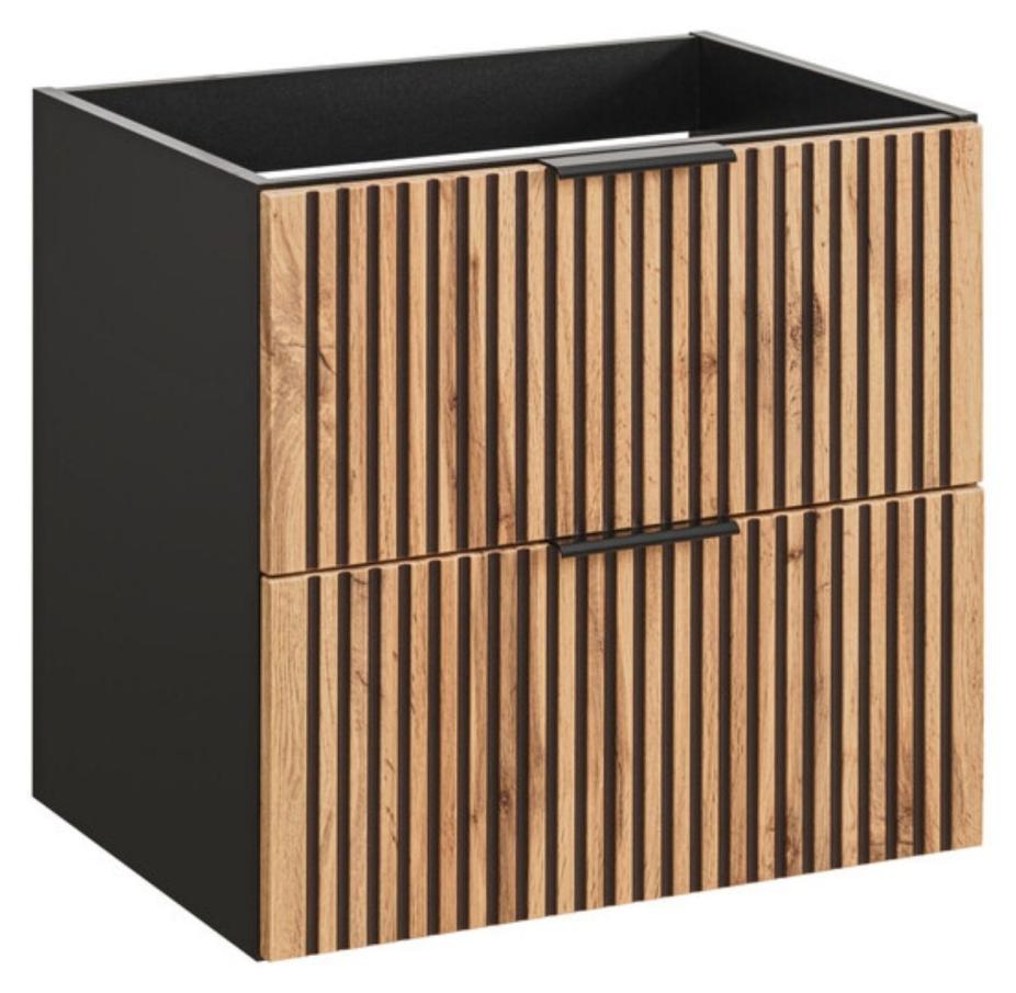 Möbelwaschtisch KINOKO - 2 Schubladen - Oberfläche aus naturfarbenen Holzlatten und schwarz - B80 × T46 × H57 cm - Zum Aufhängen