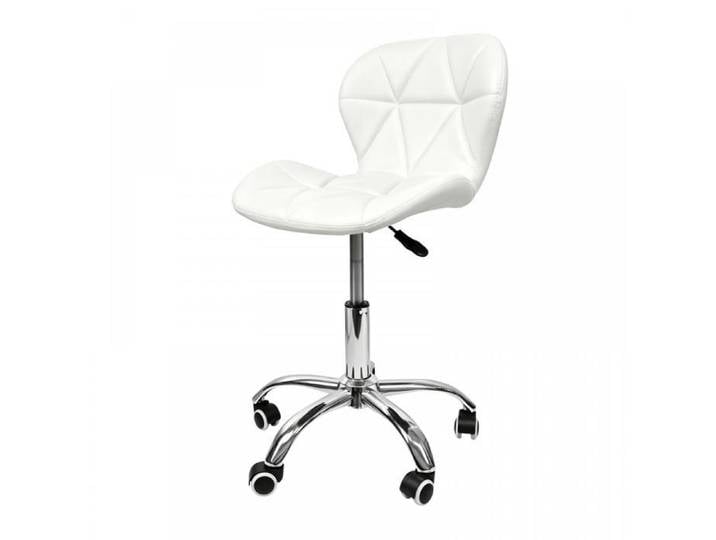 Tabouret À Roulettes Moderne MIPAN Blanc Siège Avec Capitonnage Losange Pivotant Hauteur Réglable De 37 À 50 CM
