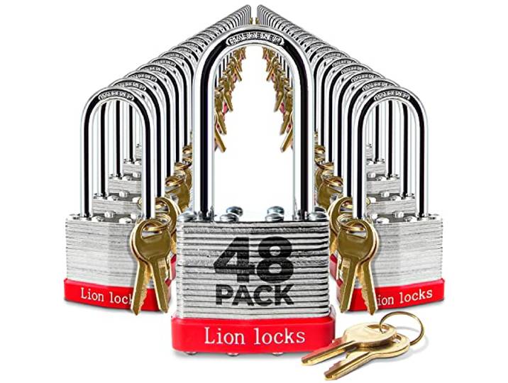 Lion Locks 48 gleichschließende Vorhängeschlösser mit 5,1 cm langem Bügel, 96 Schlüssel – Vorhängeschlösser für den Außenbereich, Schlösser mit Schlüsseln, Gehäuse aus gehärtetem Stahl, bruchsicherer