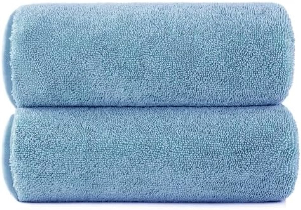 PromoHome Microvezel Badhanddoek Set van 2 - Blauw - Extra Groot Formaat 152 x 76 cm - Sneldrogend en Pluisvrij