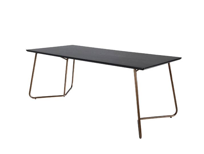 Esstisch VENTURE HOME Petra, rechteckiger Esstisch mit Holzfurnier, 190 × 90 cm , schwarz, kupfer, kupfer, schwarz, B:90cm H:75cm T:90cm, Tische, Esstisch, Esszimmertisch, MDF, Holzfurnier-Optik, Eisenbeine, rechteckig, modern