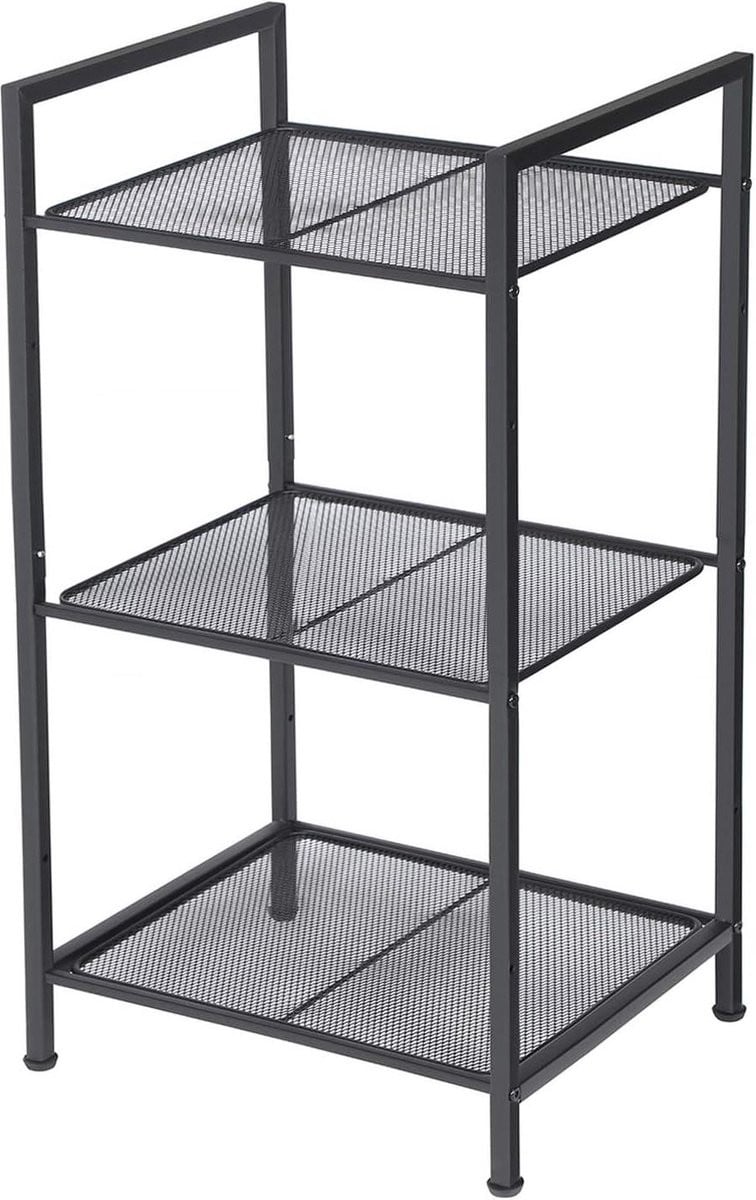 Zwart metalen badkamer plank met 3 niveaus, verstelbaar en vrijstaand opbergrek
