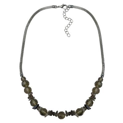 Collierkettchen STEUER "Meshkette silberfarben Rauchquarz", braun, Halsketten, Damen, 58cm, Metall, L: 58, glänzend