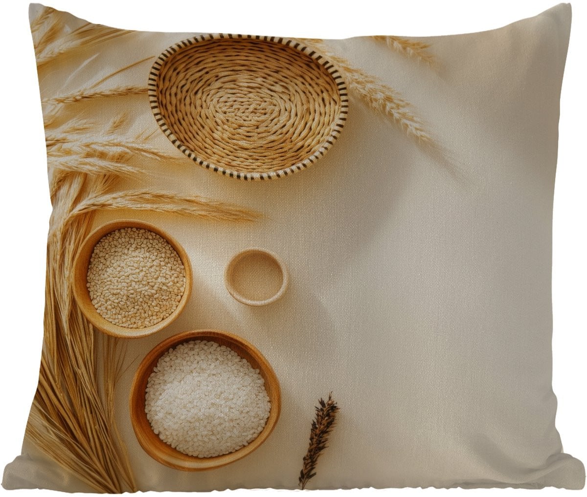 Weerbestendig buitenkussen Granen in beige, 50 x 50 cm