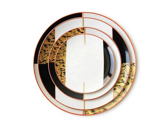 Quality Elegance Teller-Set Schwarz Gold Marmor Luxus Bone China Geschirrset (4-tlg)