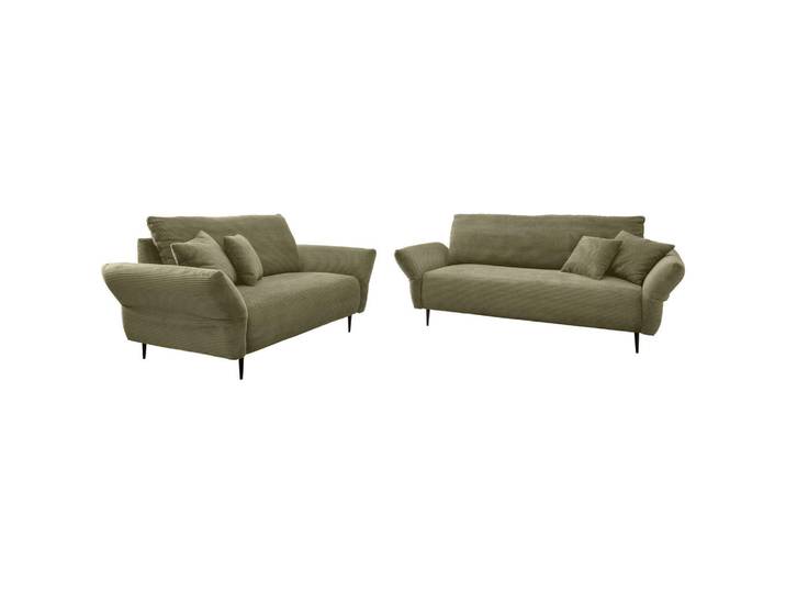 P & B Sitzgarnitur, Olivgrün, Metall, Made in Europe, Rücken echt, Armteil links, rechts, Wohnzimmer, Sofas & Couches, Sitzgarnituren