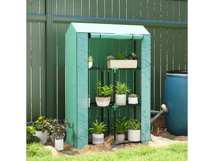 Outsunny Serre Jardin 3 Niveaux PE Renforcé Porte 100x40x150cm Vert