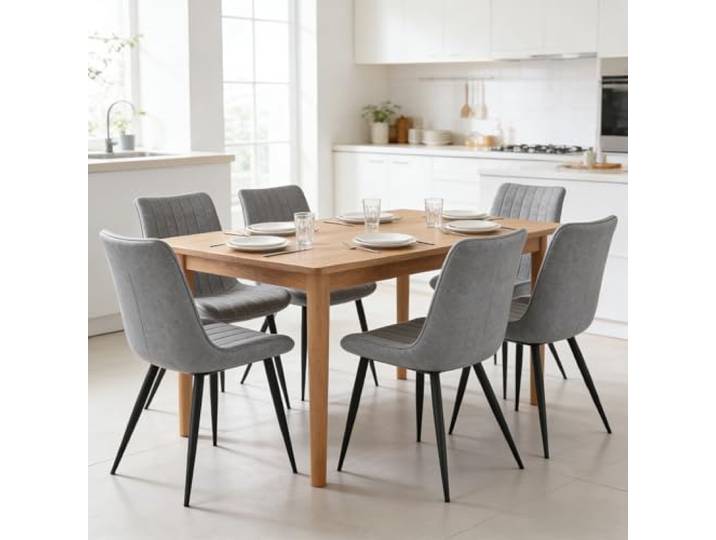 JMGJOY Esszimmerstuhl 6er Set Küchenstuhl Sessel Gepolstert Metallbeine Loungesessel bis 120 kg belastbar für Esszimmer Küche Restaur (Grau-6er Set)