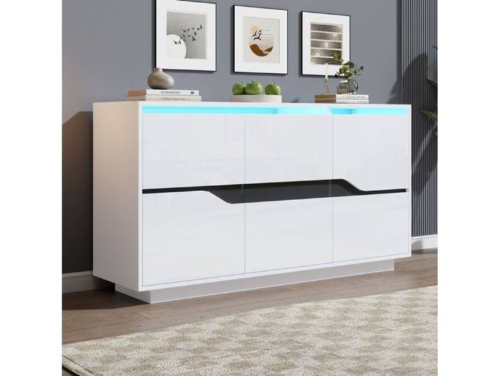 Buffet Bas - Buffet de Salon 140x40x76 cm - 3 Portes et Séparateurs Réglables - Blanc