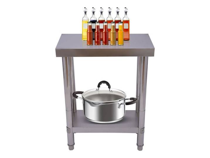 Meuble Étagère pour Cuisine 60*30*85cm - 2 Couches Étagère de Placement en Acier Inoxydable - Table de Travail pour Restaurant