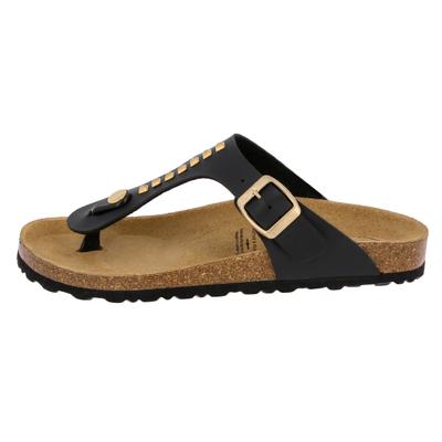 Pantolette LICO "Zehenstegpantolette Bioline Goldstar", Damen, Gr. 36, schwarz, Synthetik, Schuhe Damenschuh Zehentrenner Sommerschuh