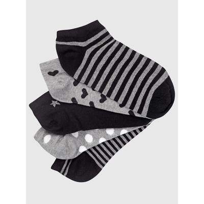 Sneakersocken WÄSCHEPUR, Damen, Gr. 135, schwarz-weiß (schwarz, gemustert, grau, gemustert), 80% Baumwolle, 18% Polyamid, 2% Elasthan, Socken Sneakersocken