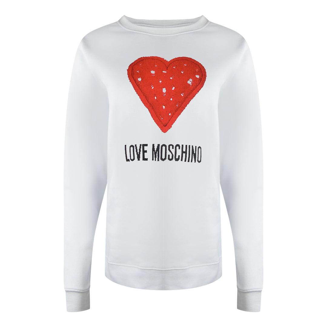 Love Moschino Large Red Heart Logo White Sweatshirt