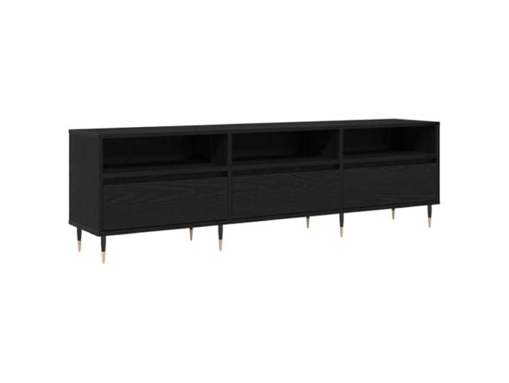Kaorsrow TV Lowboard Schwarz Eichen-Optik 150x30x45cm TV-Schrank Holz Stilvolles Fernsehmöbel mit 3 Türen für Wohnzimmer und Schlafzimmer. Stabile Stahlbeine bieten viel Stauraum.