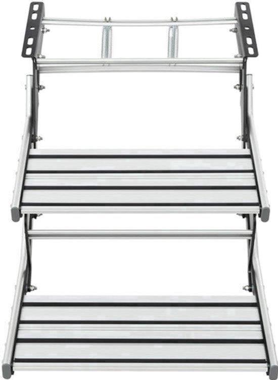 Campingstuhl mit Trittstufe - Manuell zusammenklappbar - Aluminium - Silber und Schwarz - Für Wohnwagen und Campingfahrzeuge