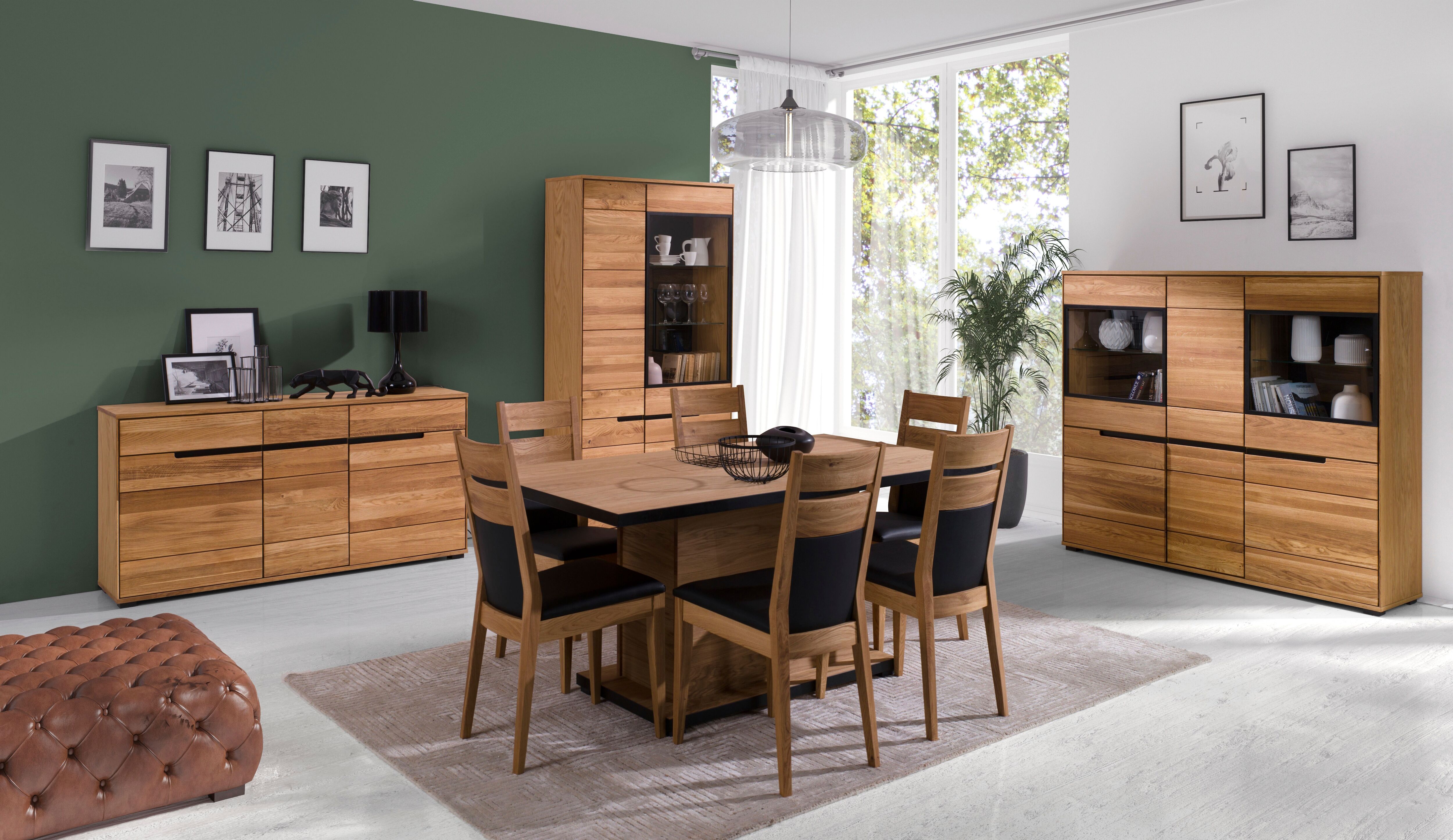 Vitrine HOME AFFAIRE "Vitrine LOLA B/T/H: 102,5/196,5/40,5cm", braun, B:102,5cm H:196,5cm T:40,5cm, FSC-zertifizierter Holzwerkstoff, Furnier, Glas, Massivholz, Schränke, Vitrine, Eiche teilmassiv, Türen mit dampfer
