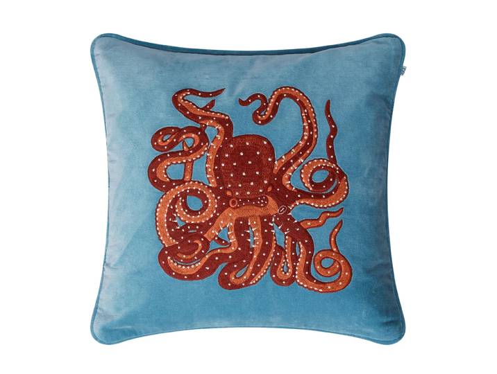 Chhatwal & Jonsson Taie Embroidered Octopus 50x50 cm Heaven blue-orange-rose