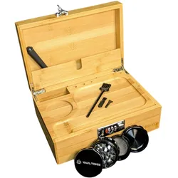 Abschließbare Stonerbox aus Bambus inkl. Rolling Tray, Grinder & Zubehör - Bambus