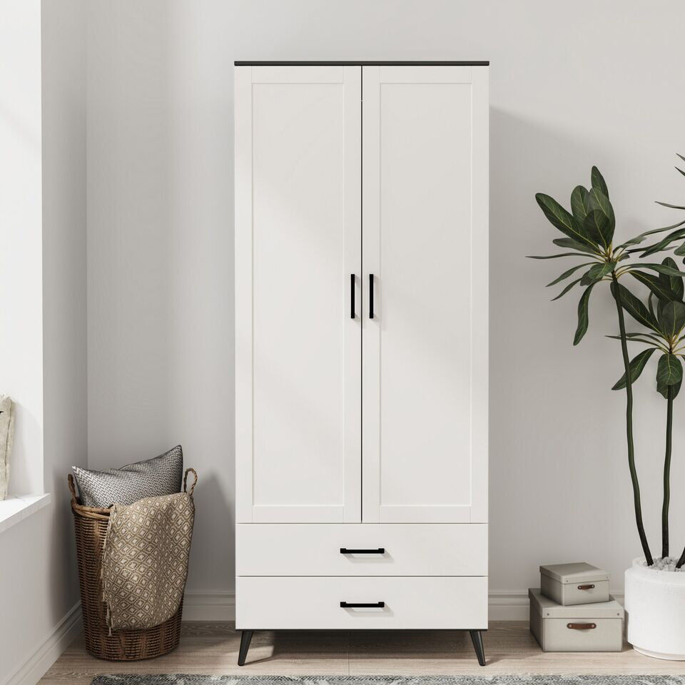 Lark Manor Bosse Solid Wood Wardrobe Black White 180cm H X 75cm W X 116.84cm D