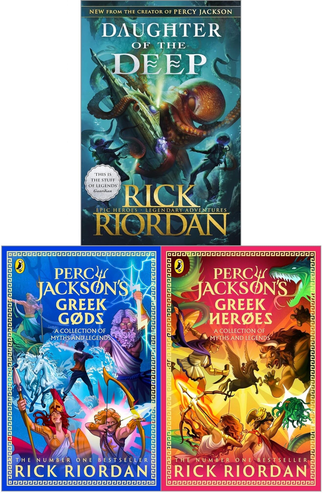Puffin Rick Riordan Collection 3 Books Set (Percy Jackson and the Greek Gods, Percy Jackson and the Greek Heroes & Daughter of the Deep)