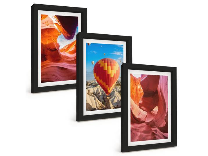 Tulup Bilder SET 3er Set - 20x30 cm Schwarzer Rahmen - Wüstenschluchten aus der Ballonfahrt, Kunststoff, Rechteckig, 20x30 cm, Fotografie, Bilder & Rahmen, Bilder