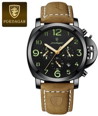 Uplift Essentials Luxury Military Waterproof Watch With Luminous Leather Strap Quartz Movement black Black