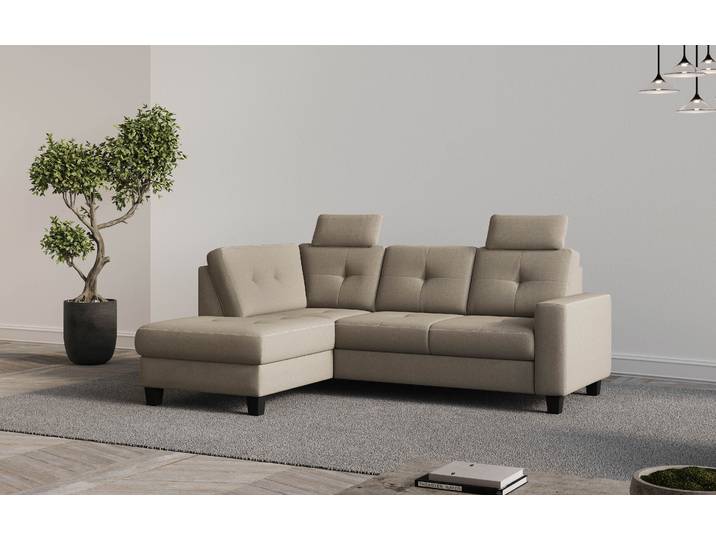 Ecksofa, 226x170 cm, Flachgewebe, Grau, Mit Bettfunktion, Modern, Places of Style