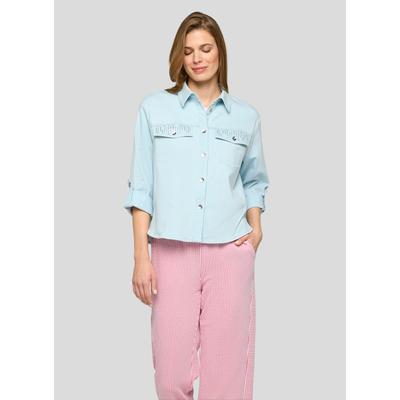 Hemdbluse RABE, Damen, Gr. 46, bleachedblau, Denim/Jeans, Obermaterial: 92% Baumwolle, 6% Polyester, 2% Elasthan, unifarben, regular fit normal, Aufschlag, Blusen Hemdbluse, mit Brust Taschen