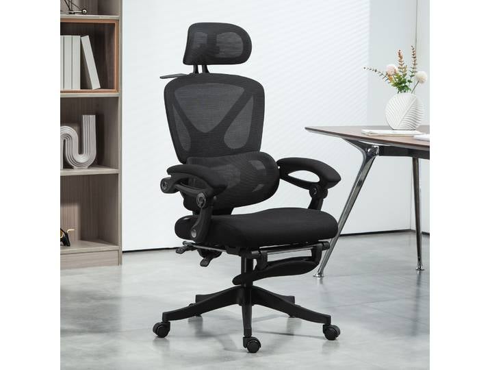 HOMCOM Chaise Bureau Ergonomique Maille Appui-Tête Noir