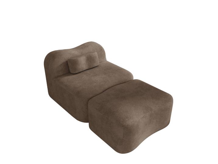 Flora Grace Sofa in Braun aus Samt mit Wellenform und Hocker, 167x70x96 cm, Wohnzimmer, Sofas & Couches, Sofas