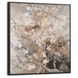 LEINWAND Bilder mit Rahmen - Mandelblüte - Kunst - Van Gogh - Beige - Abstrakt - 90x90