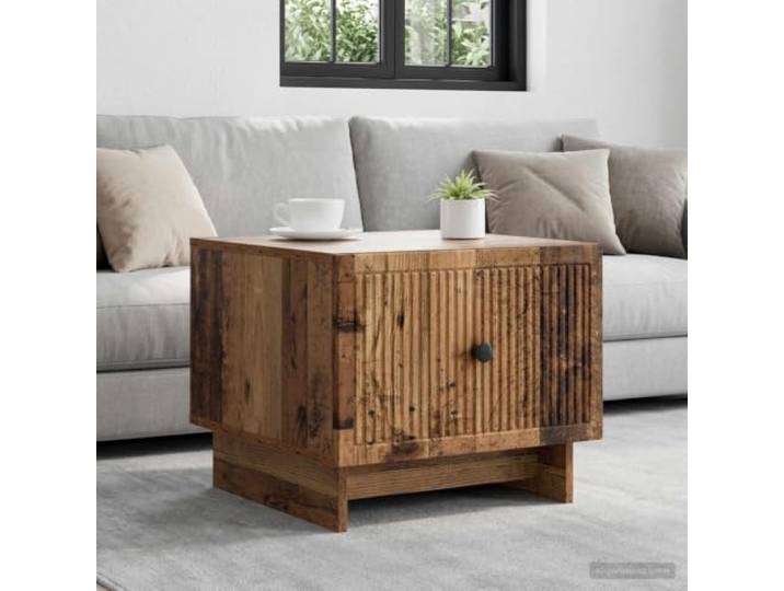 TEKGHUT Couchtisch Altholz 49 x 50 x 40 cm Holzwerkstoff mit Schubladen Stabiles Holzwerkstoffmaterial, gestreiftes Design, integrierte Stauraumoptionen, pflegeleichte Oberfläche, vielseitig