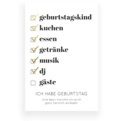 Einladungskarte 40. Geburtstag: Checkliste in Weiß