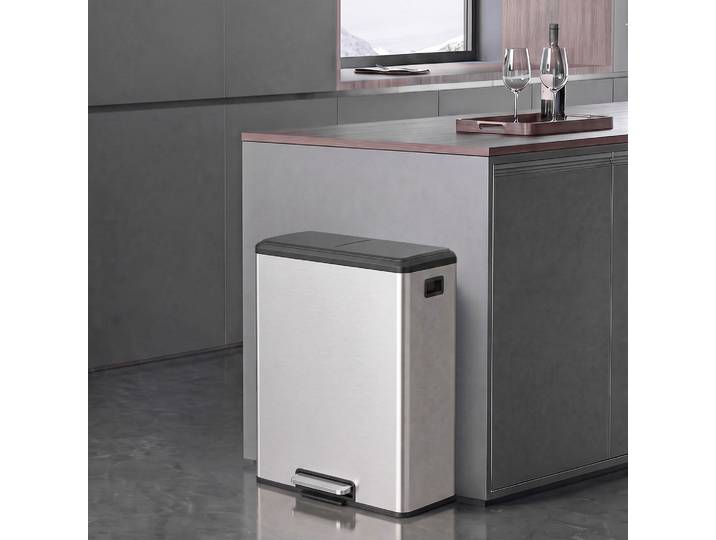 HOMCOM Poubelle Double 2x30L Acier Inox Cuisine Argent