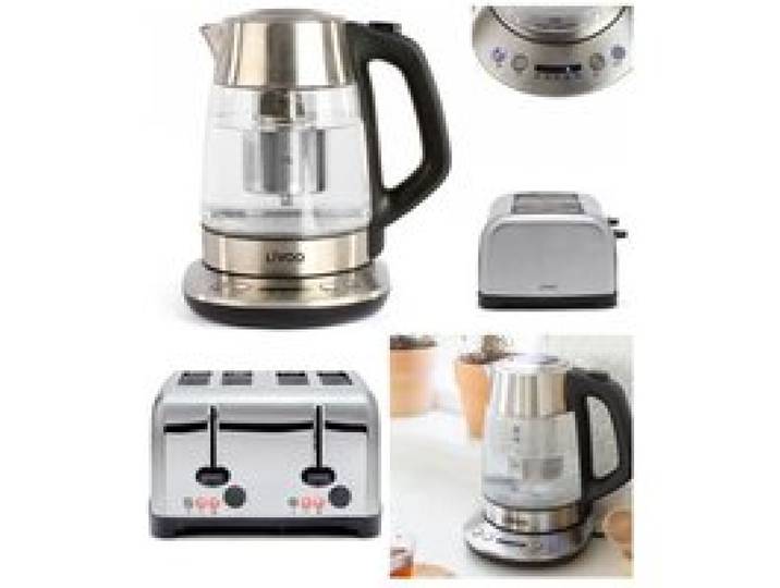 Théière bouilloire électrique 2200W INOX 1.7L + Grille-pain 1700 W INOX 4 fentes larges 3 cm