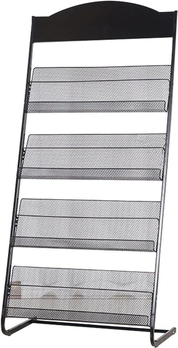 Zwarte ladder tijdschriftenhouder en krantenrek voor in de woonkamer of het thuiskantoor, Hoogte: 70 cm