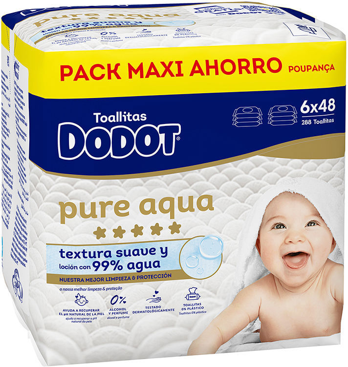 Lingettes humides Dodot Pure Total Care à 99 % d’eau, 288 unités