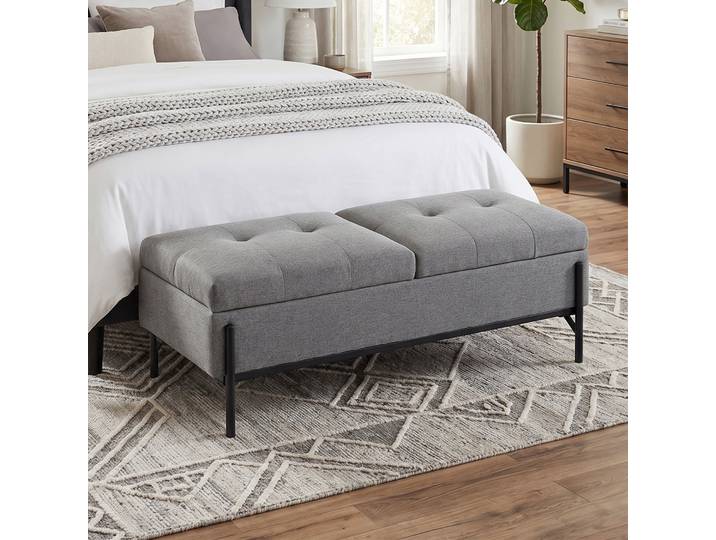 HOMCOM Banc Coffre Lin 2 Compartiments Rembourré 117x50x44cm
