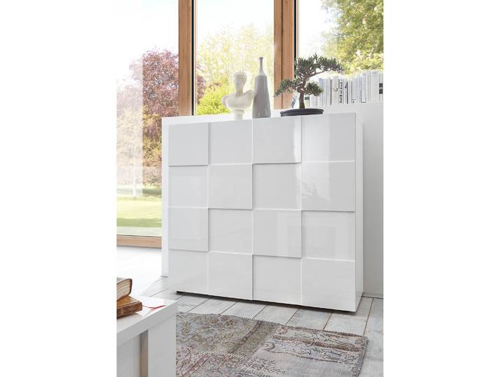 Highboard Dama I 121 x 111 x 42cm Weiß/Hochglanz Weiß