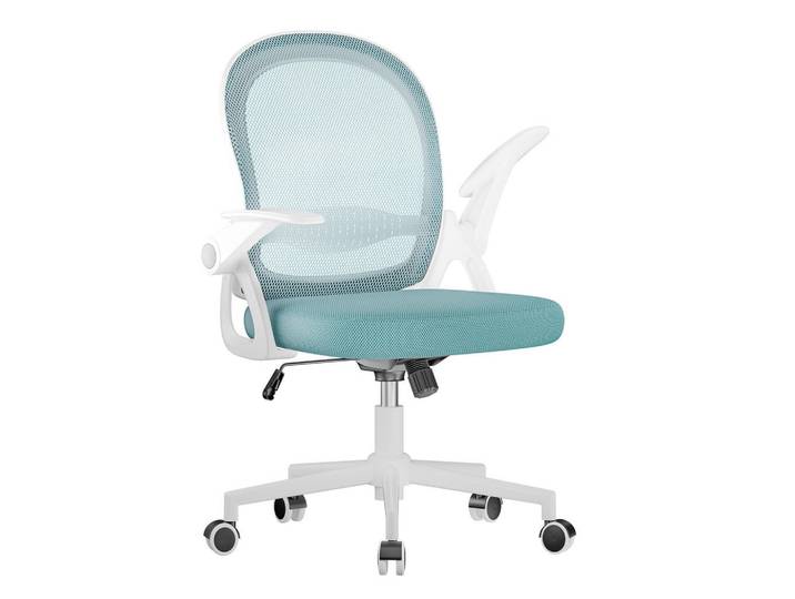 Rattantree Bürostuhl ergonomisch, mittelhohe Rückenlehne, klappbare Armlehnen, Lendenstütze – Hellgrün, Metall, 56x98x56 cm, Büromöbel, Bürostühle, Drehstühle