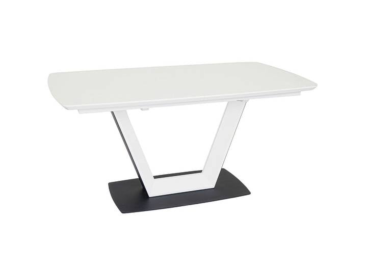 Novel Esstisch, Schwarz, Weiß, Metall, Glas, rechteckig, Bodenplatte, U-Form, 90x76x160-210 cm, ausziehbar, Esszimmer, Tische, Esstische, Glastische