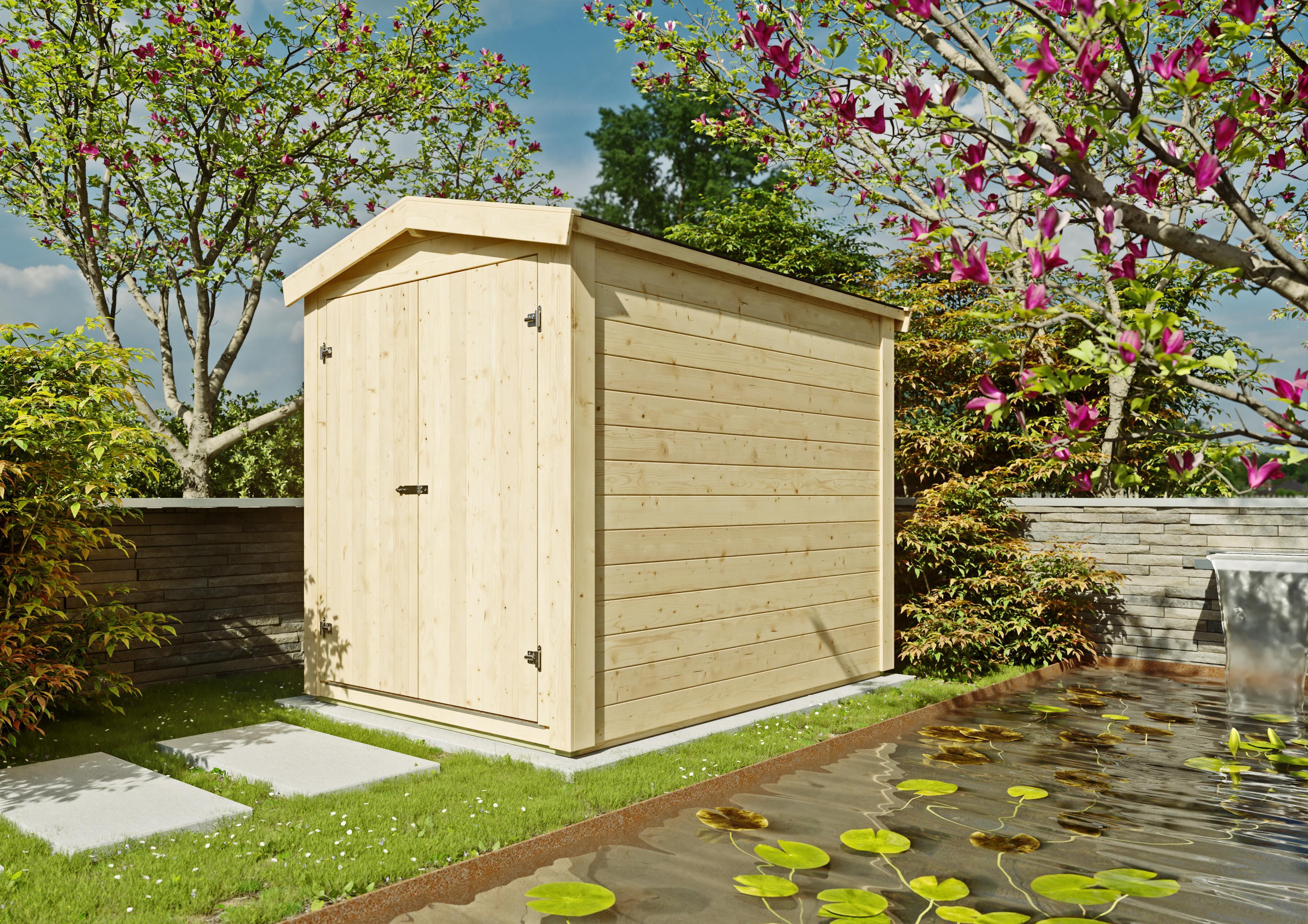 Gerätehaus Avon Fichte 1,50x2,10m mit Satteldach Doppeltür 19mm Wandstärke