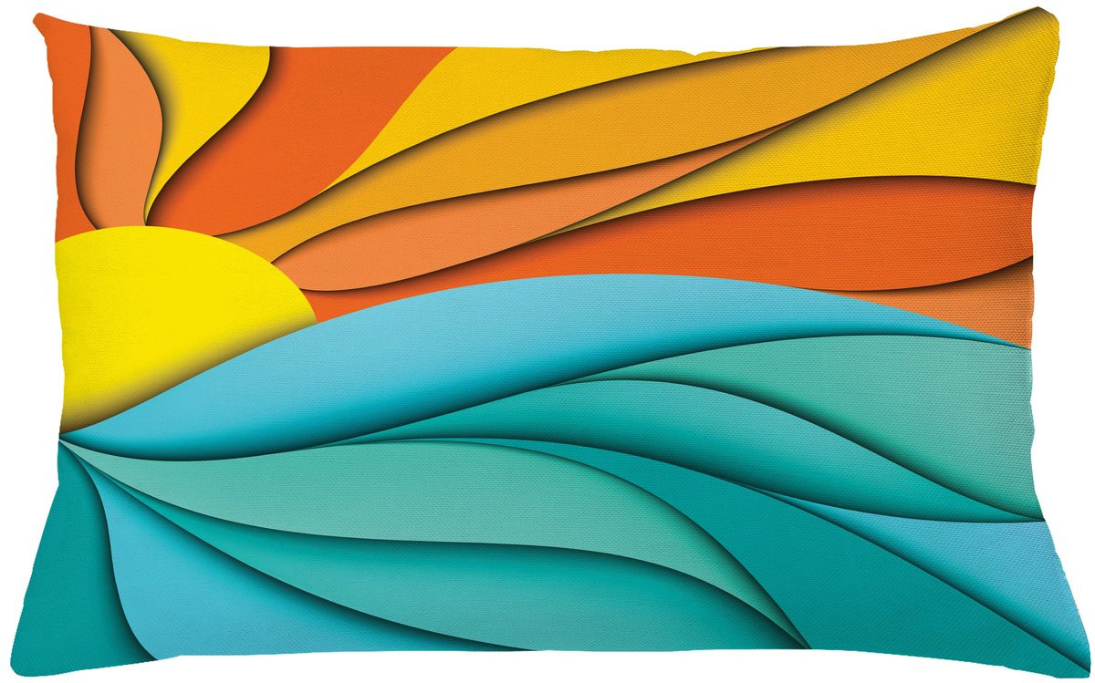 ABAKUHAUS Sierkussenhoes Abstract Sunset en Sunrise met Oceaan Golven, Turquoise en Oranje, 65 x 40 cm