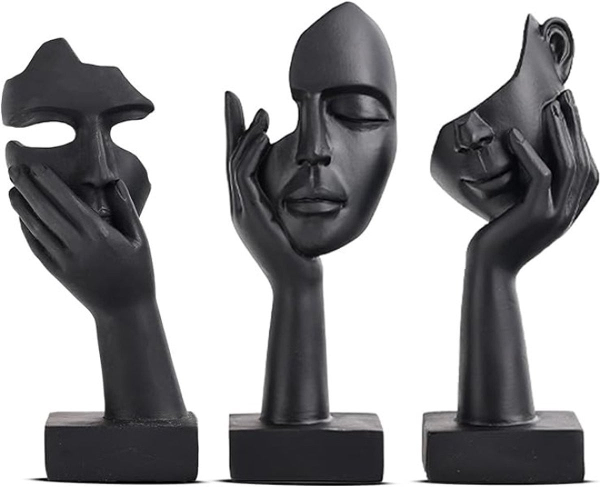 Abstracte Denker Beeldjes Set - 3 Stuks Zwarte Kunststof Sculpturen voor Thuisdecoratie