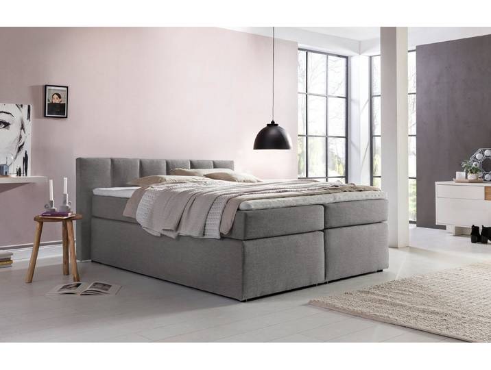 Möbelfreude Boxspringbett Boxspringbett Valina 220x200 cm Hellgrau H2, 220x200 cm Hellgrau H2 niedriges Kopfteil 90 cm Ideal für Dachsschräge